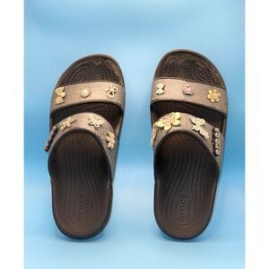 Crocs Classic Glitter Embellished Slides Sandals Black Sparkle Women Size 7 NWOT